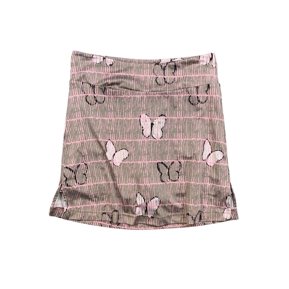 Golftini Skort Women XXS Taupe Primrose Butterfly Motif Side Slit Pull On Golf